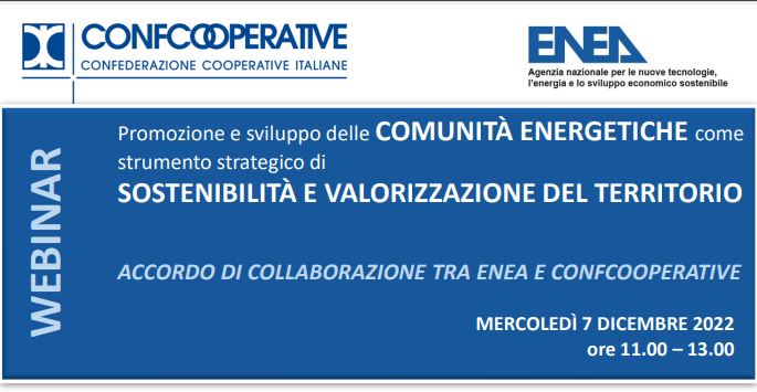 Comunità energetiche, webinar il 7 dicembre