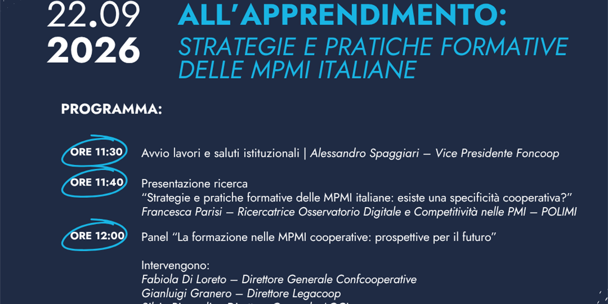 Formazione e futuro delle MPMI cooperative, l'evento promosso da Foncoop